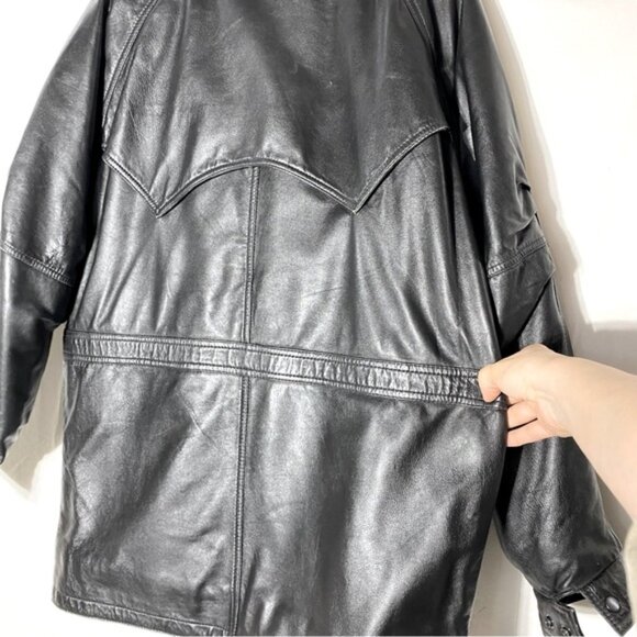 Vintage Canada Sportswear Black Lamb Leather Coat W Drawstring Waist L - Picture 10 of 16